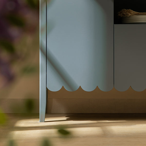 Henley Scalloped Edge 150cm Wide Sideboard with Open Shelf, Blue Spruce