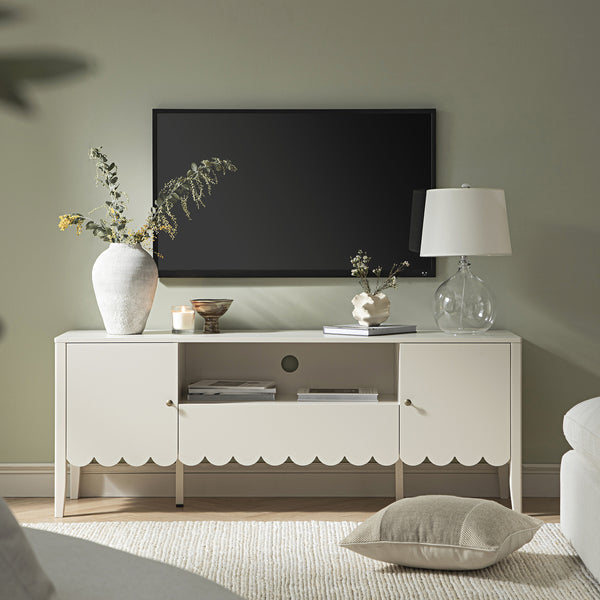 Henley Scalloped Edge 150cm Wide TV Unit, Light Sand
