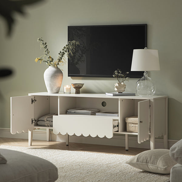 Henley Scalloped Edge 150cm Wide TV Unit, Light Sand