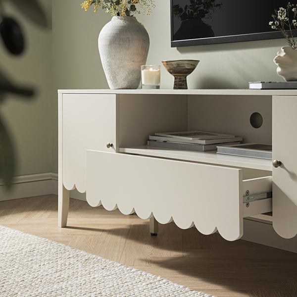 Henley Scalloped Edge 150cm Wide TV Unit, Light Sand