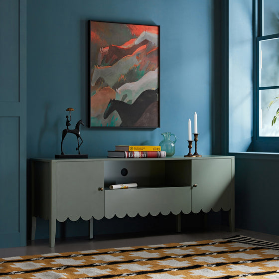 Henley Scalloped Edge 150cm Wide TV Unit, Sage Green