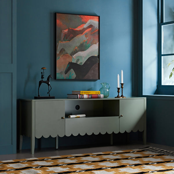 Henley Scalloped Edge 150cm Wide TV Unit, Sage Green