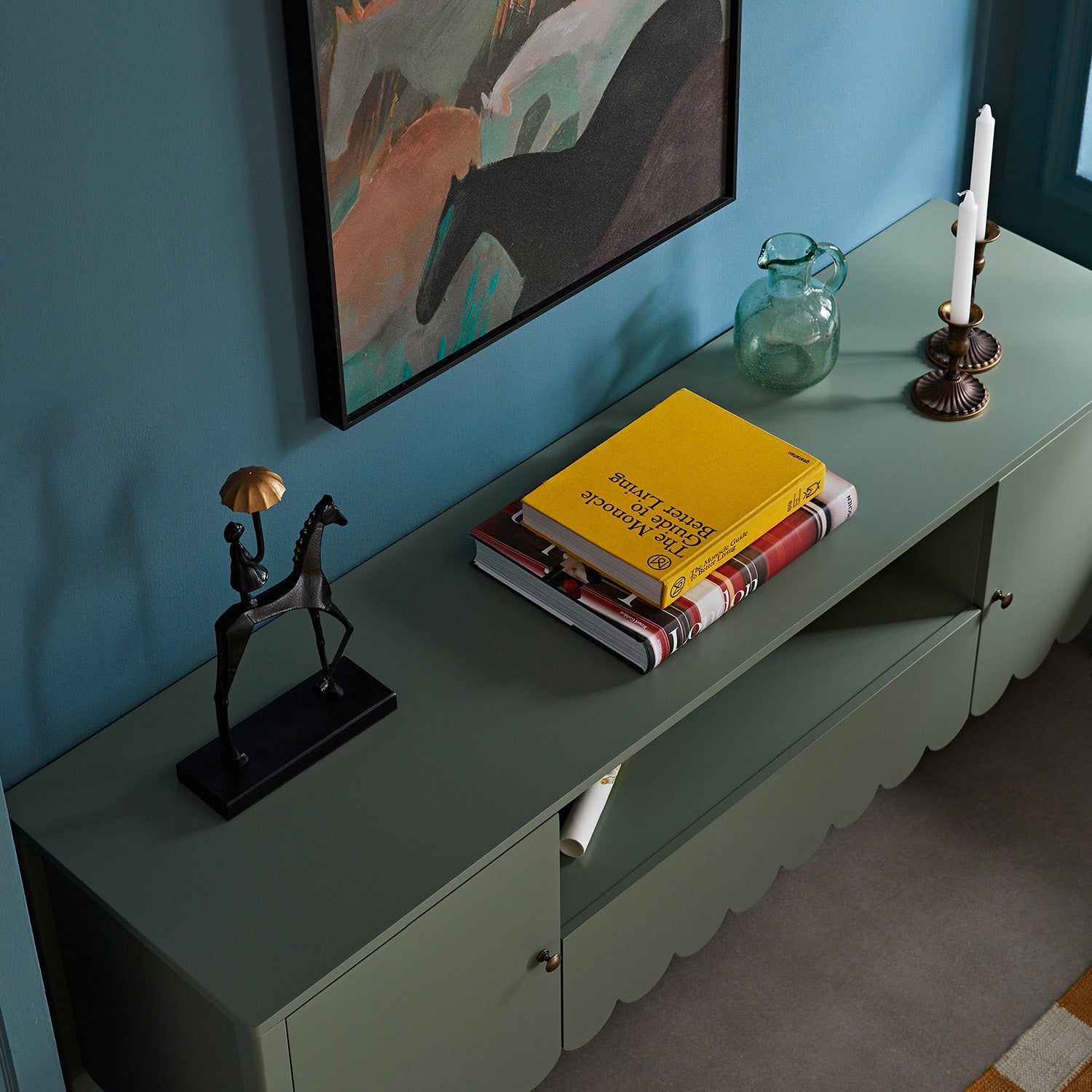 Henley Scalloped Edge 150cm Wide TV Unit, Sage Green