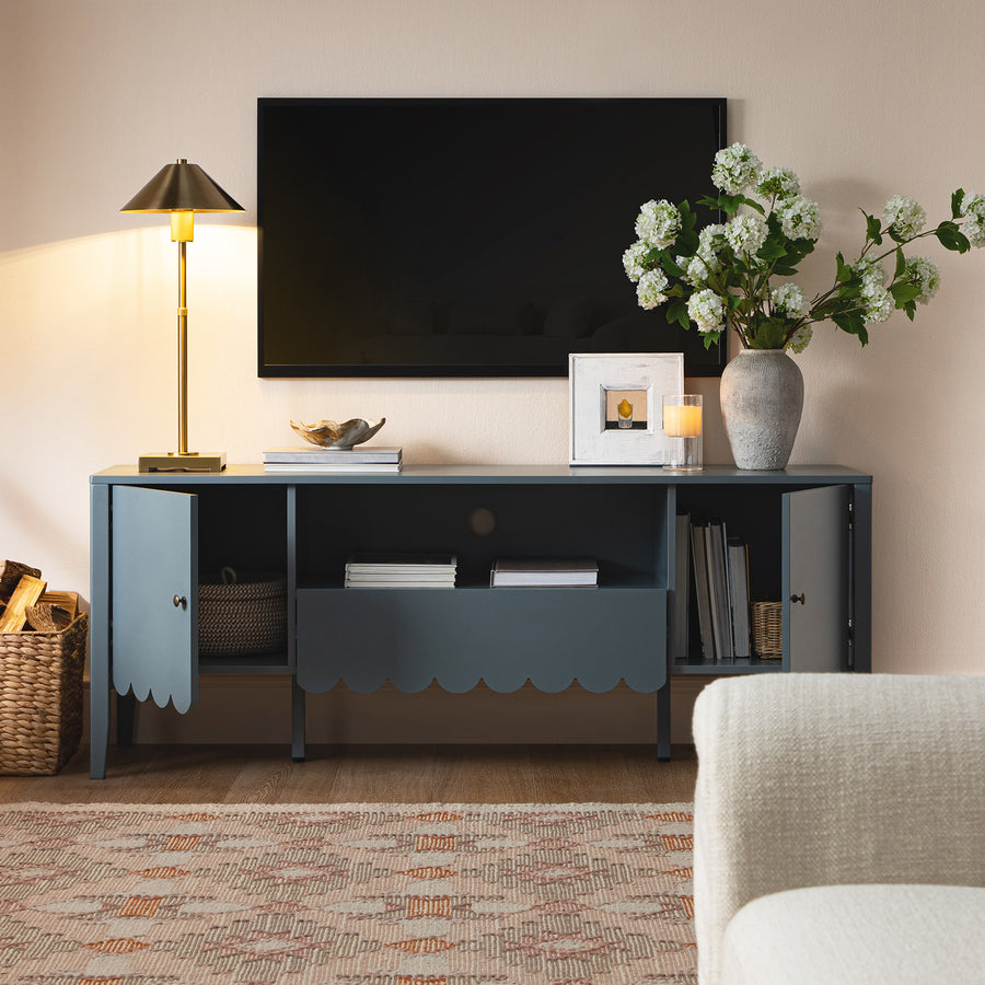 Henley Scalloped Edge 150cm Wide TV Unit, Blue Spruce