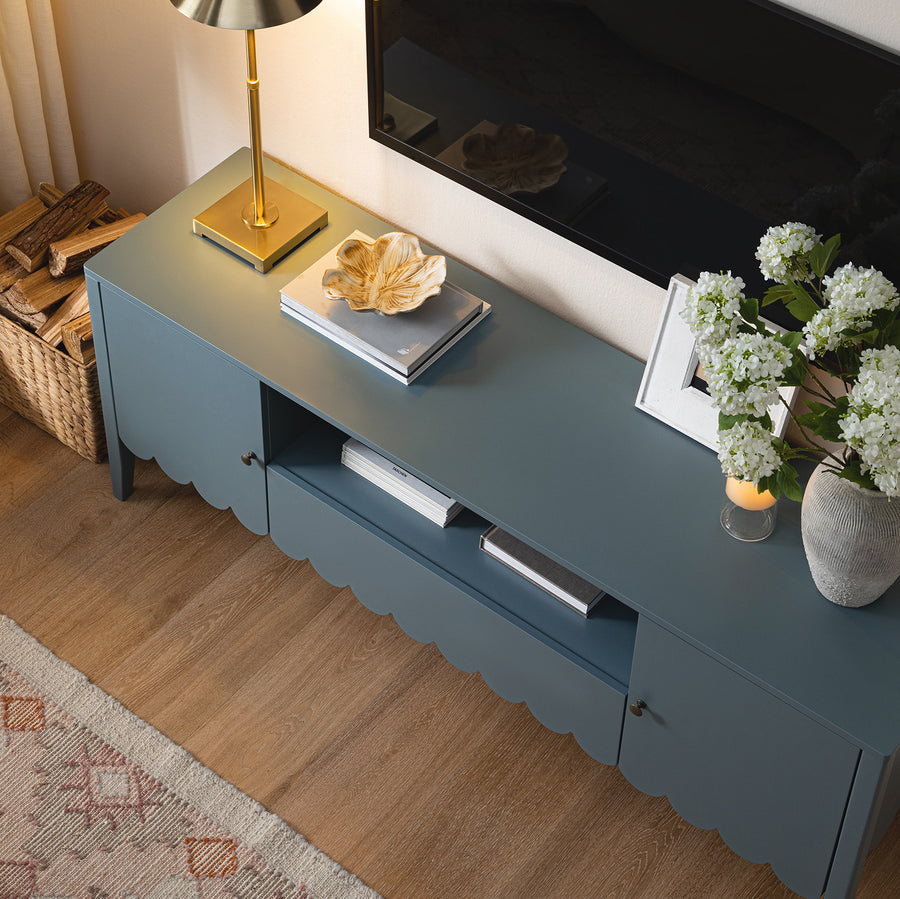 Henley Scalloped Edge 150cm Wide TV Unit, Blue Spruce