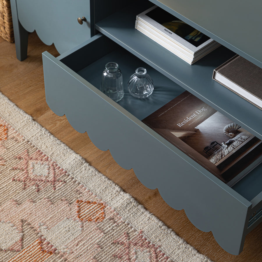 Henley Scalloped Edge 150cm Wide TV Unit, Blue Spruce