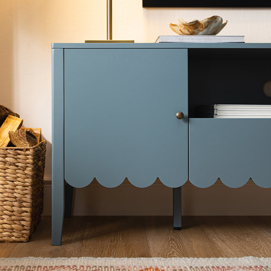 Henley Scalloped Edge 150cm Wide TV Unit, Blue Spruce