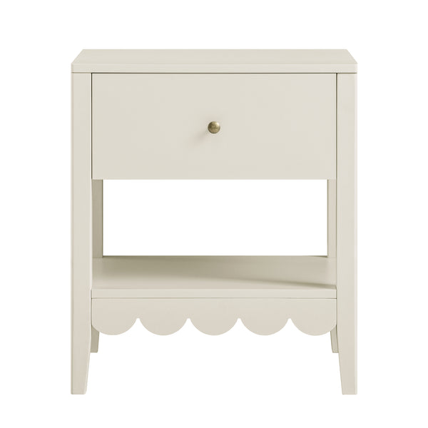 Henley Scalloped Edge Bedside Table with Drawer, Light Sand