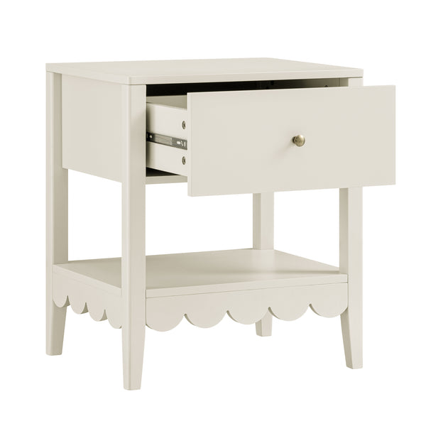 Henley Scalloped Edge Bedside Table with Drawer, Light Sand