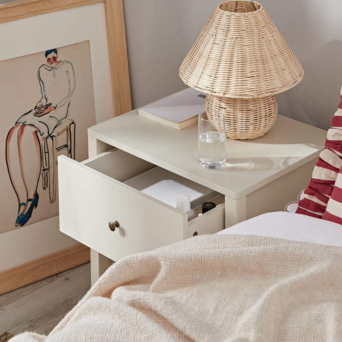 Edge Bedside Table Henley Scalloped Edge Bedside Table with Drawer, Light Sand | daals