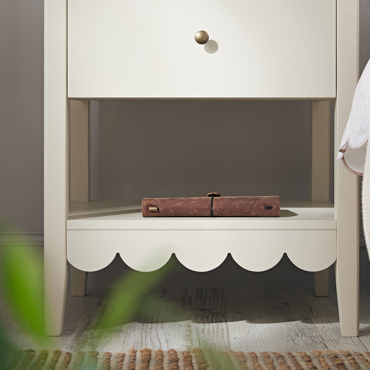 Edge Bedside Table Henley Scalloped Edge Bedside Table with Drawer, Light Sand | daals