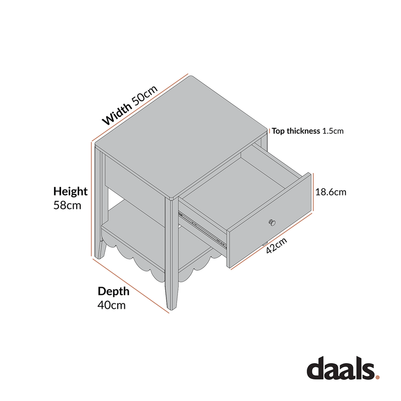 Henley Scalloped Edge Bedside Table with Drawer, Blue Spruce
