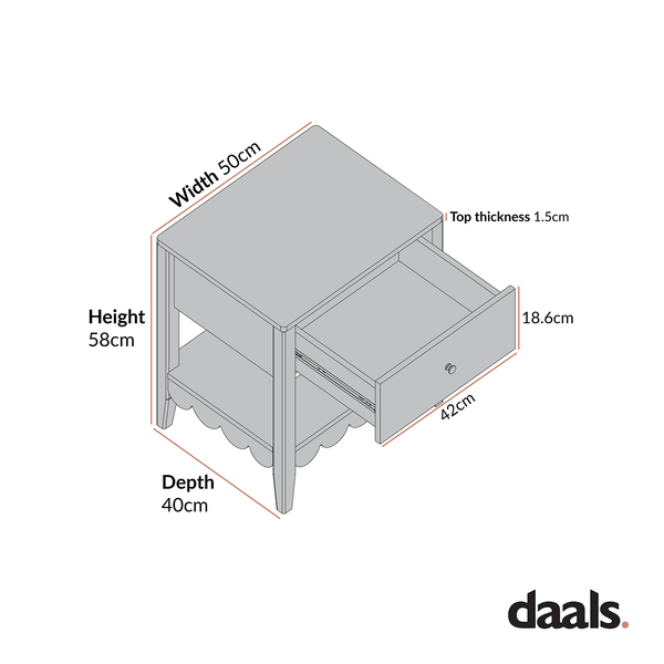 Henley Scalloped Edge Bedside Table with Drawer, Blue Spruce
