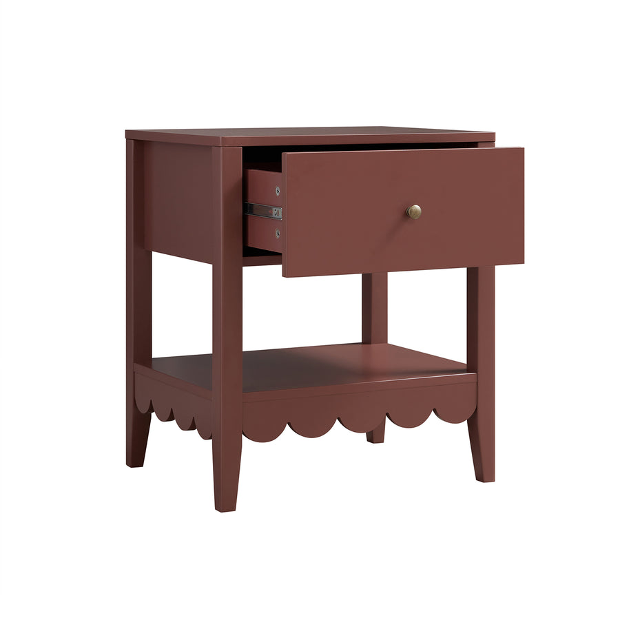 Henley Scalloped Edge Bedside Table with Drawer, Rosewood - daals