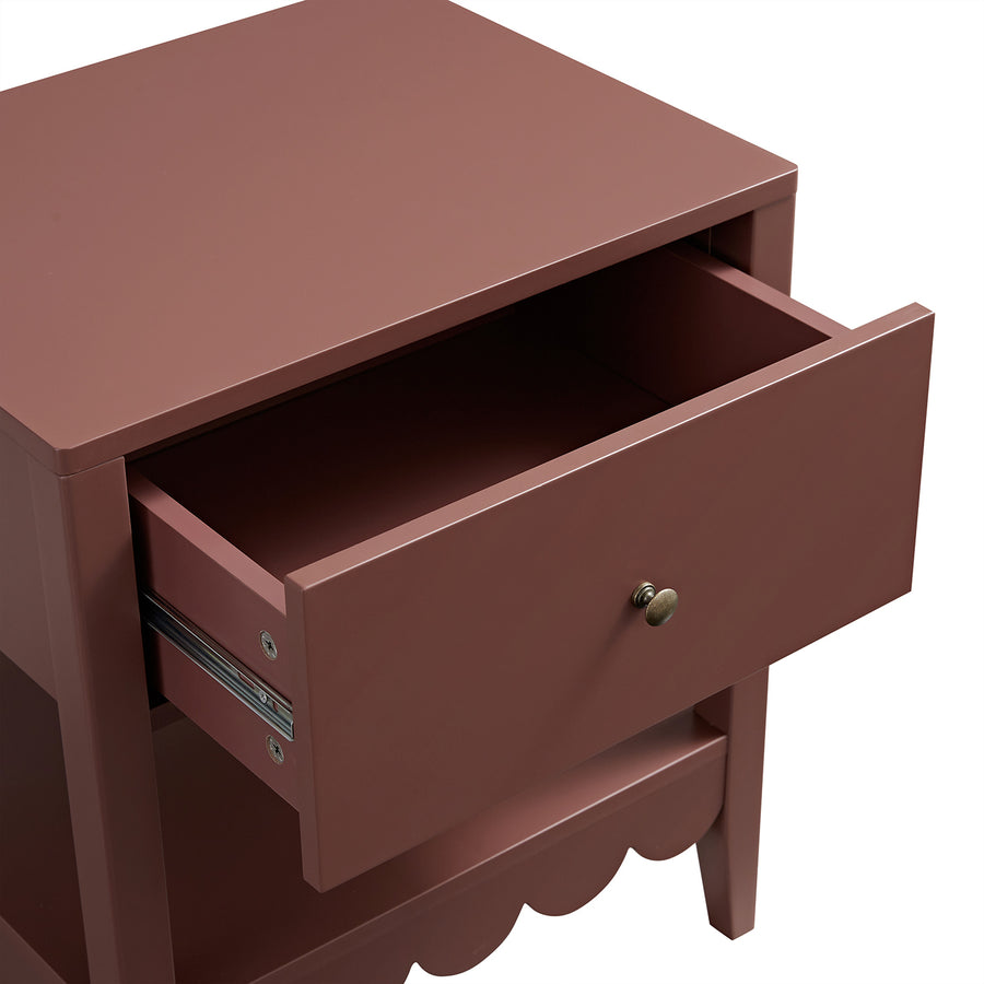 Henley Scalloped Edge Bedside Table with Drawer, Rosewood - daals