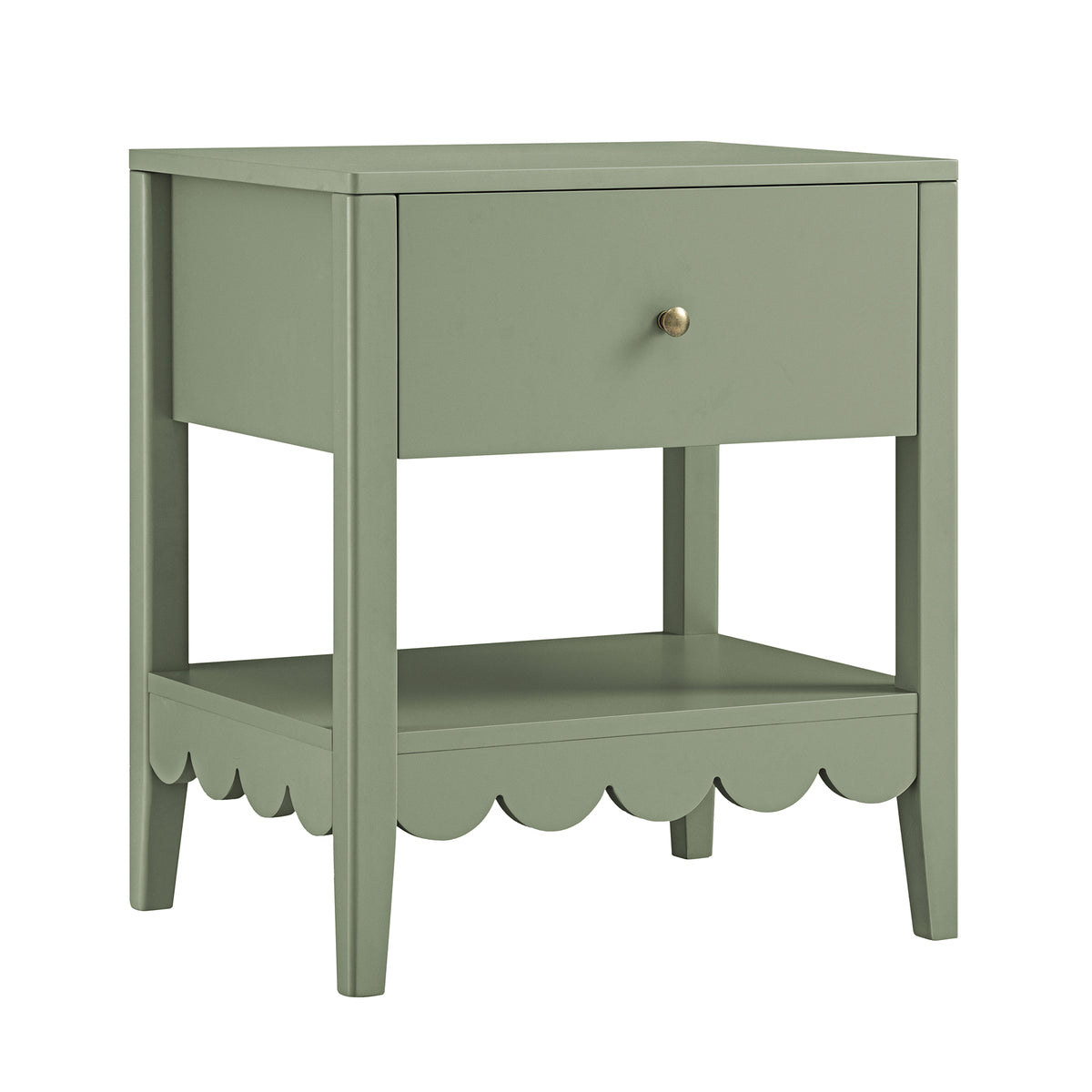 Henley Scalloped Edge Bedside Table with Drawer, Sage Green | daals