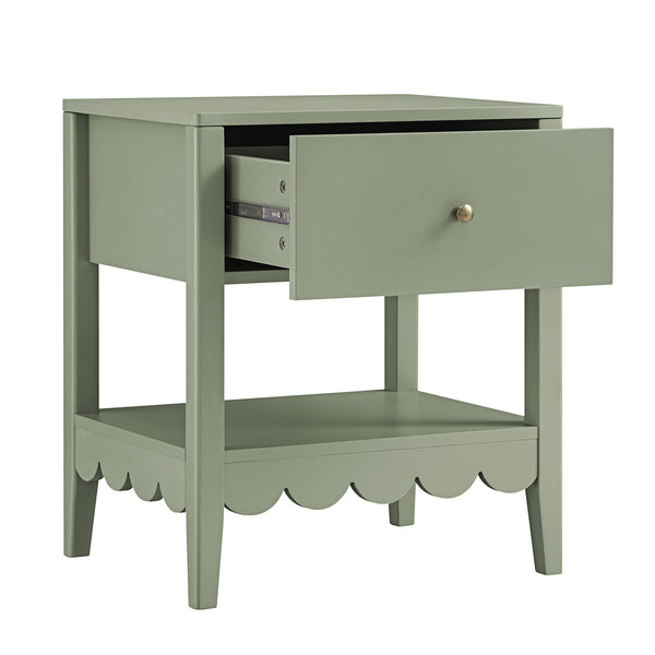 Henley Scalloped Edge Bedside Table with Drawer, Sage Green