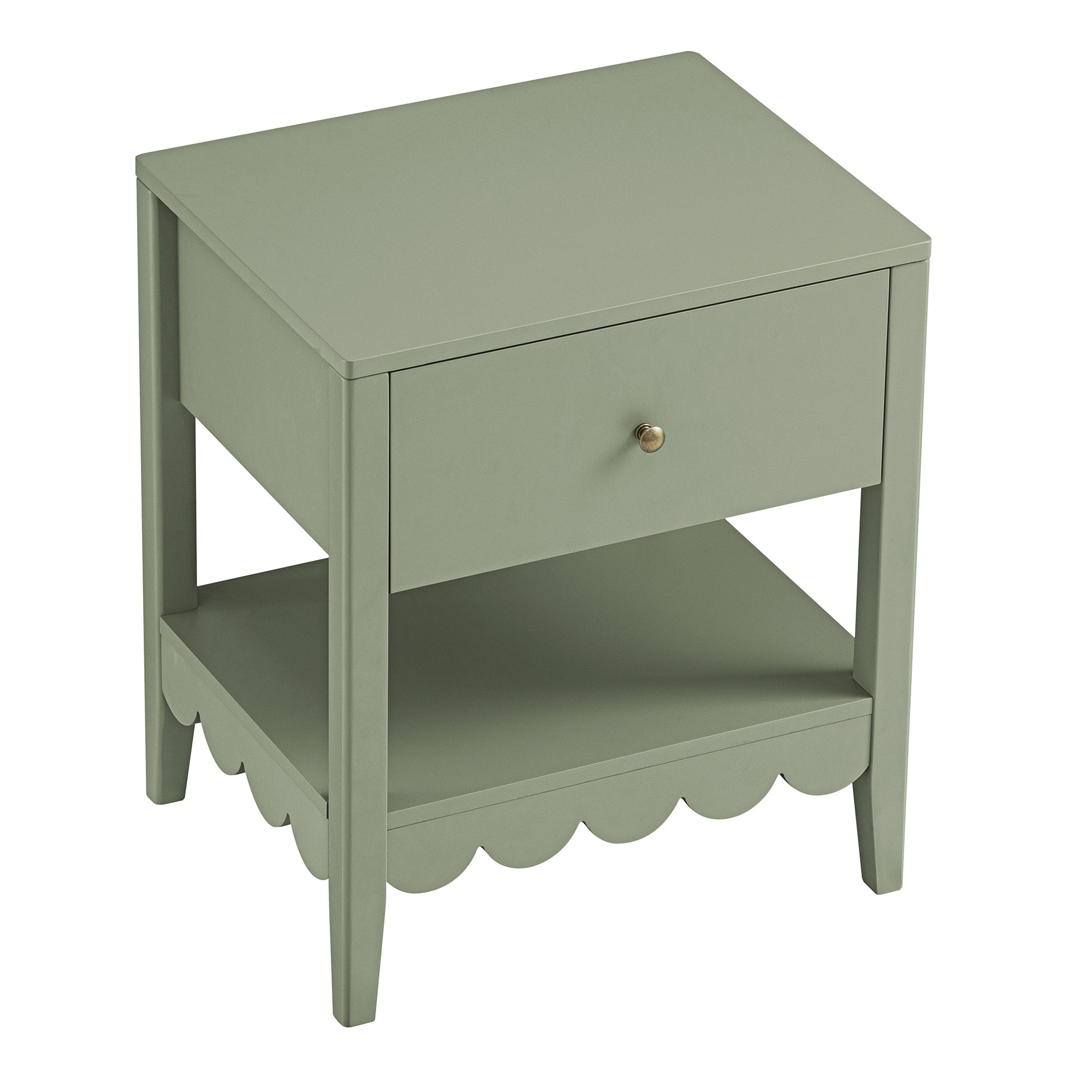 Edge Bedside Table Henley Scalloped Edge Bedside Table with Drawer, Sage Green | daals