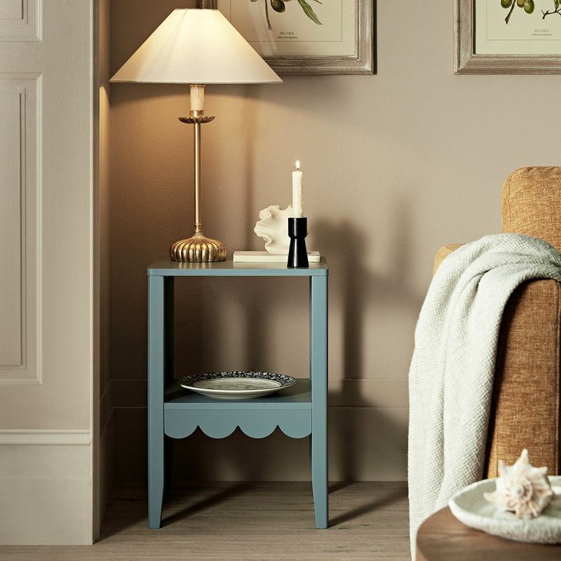 Henley Scalloped Edge Side Table, Blue Spruce