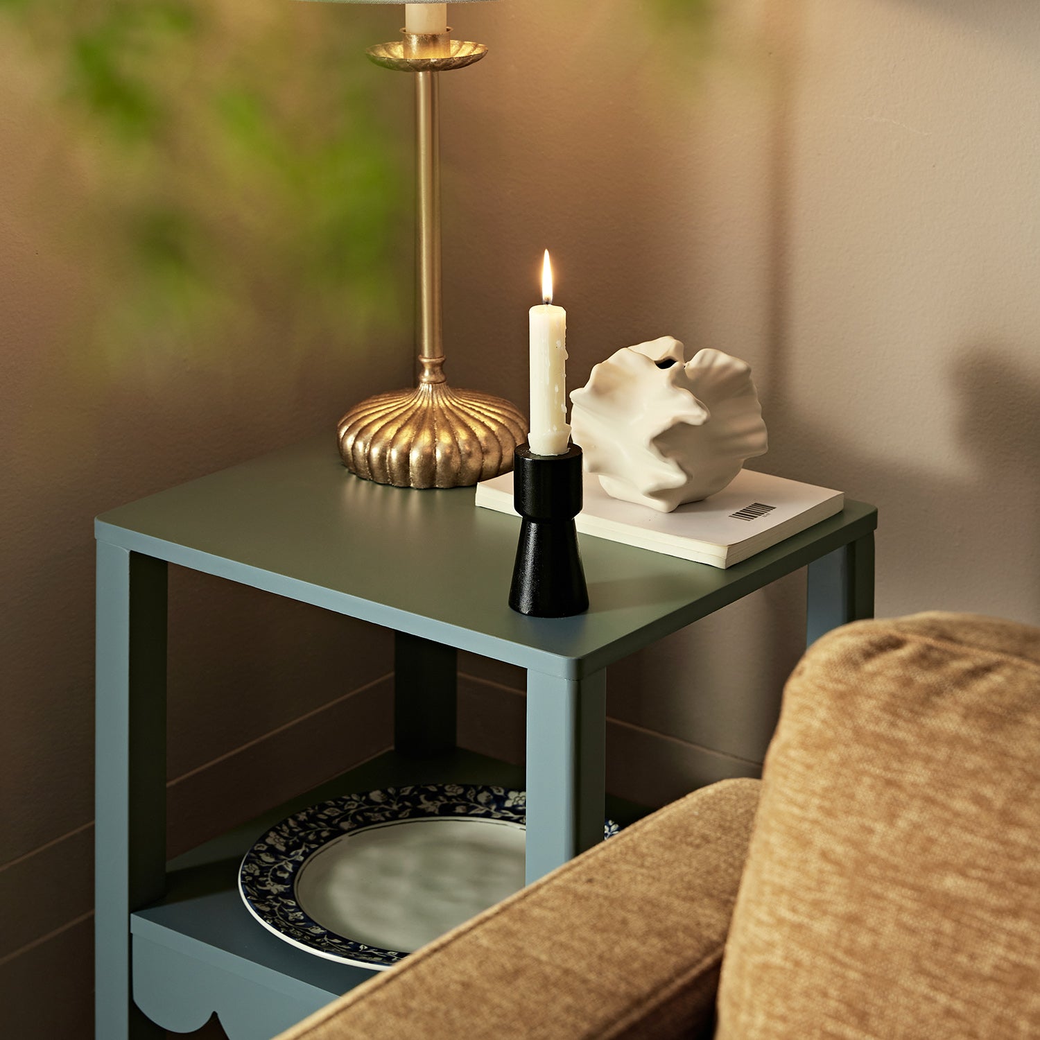 Henley Scalloped Edge Side Table, Blue Spruce