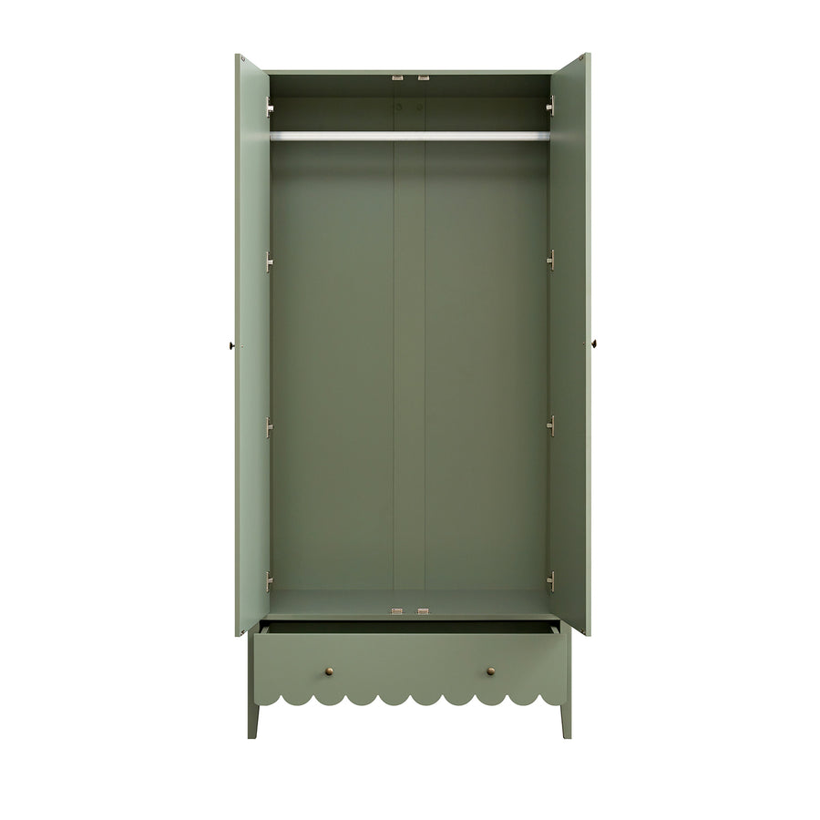 Henley Scalloped Edge Double Wardrobe, Sage Green - daals