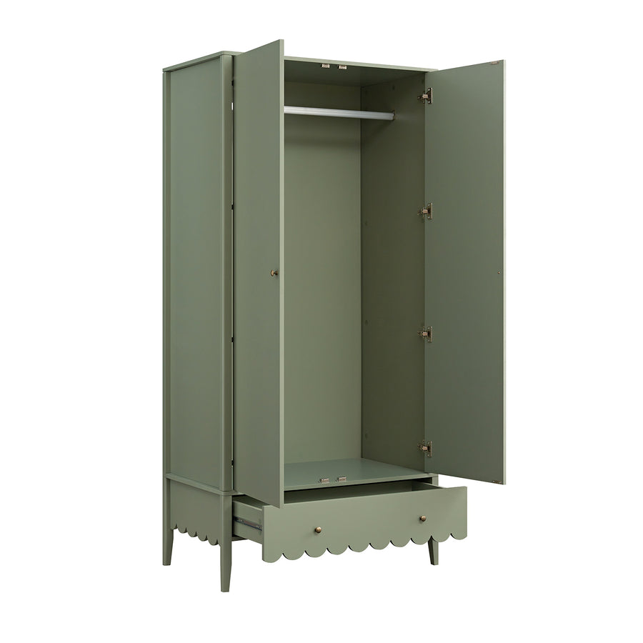 Henley Scalloped Edge Double Wardrobe, Sage Green - daals