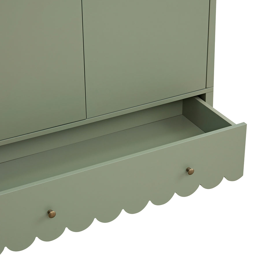 Henley Scalloped Edge Double Wardrobe, Sage Green - daals