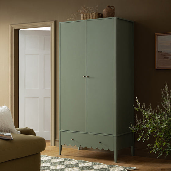 Henley Scalloped Edge Double Wardrobe, Sage Green