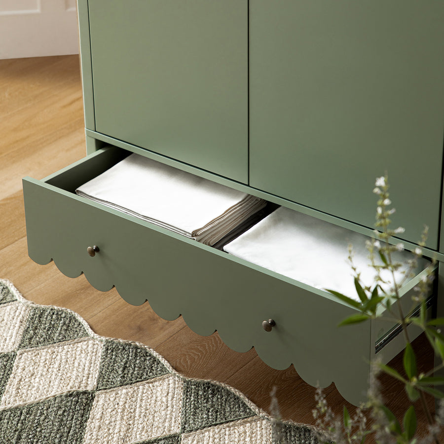 Henley Scalloped Edge Double Wardrobe, Sage Green - daals