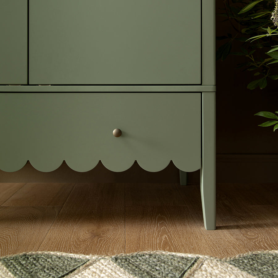 Henley Scalloped Edge Double Wardrobe, Sage Green - daals
