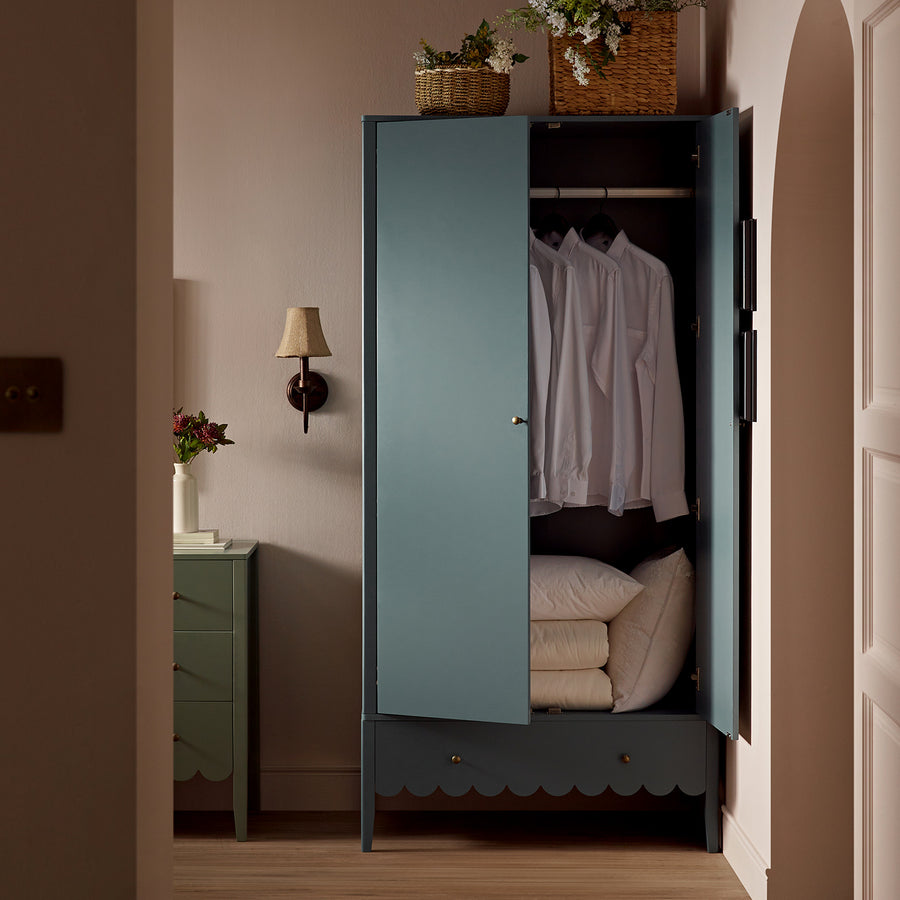 Henley Scalloped Edge Double Wardrobe, Blue Spruce - daals