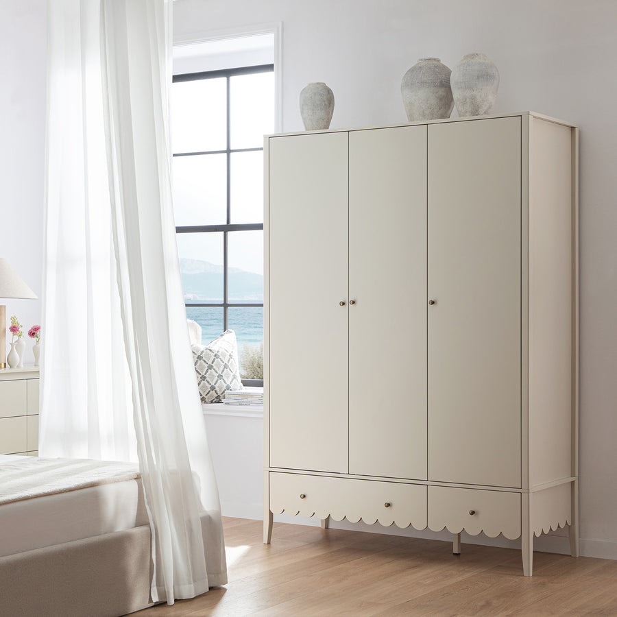 Henley Scalloped Edge Triple Wardrobe, Light Sand