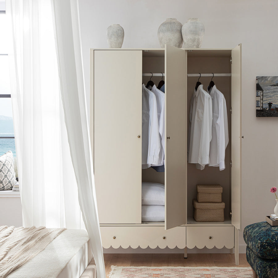 Henley Scalloped Edge Triple Wardrobe, Light Sand
