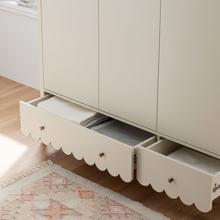 Henley Scalloped Edge Triple Wardrobe, Light Sand
