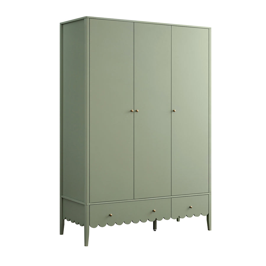 Henley Scalloped Edge Triple Wardrobe, Sage Green
