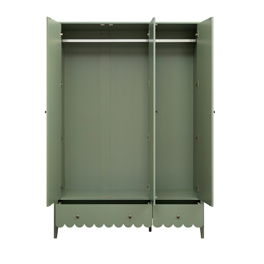 Henley Scalloped Edge Triple Wardrobe, Sage Green