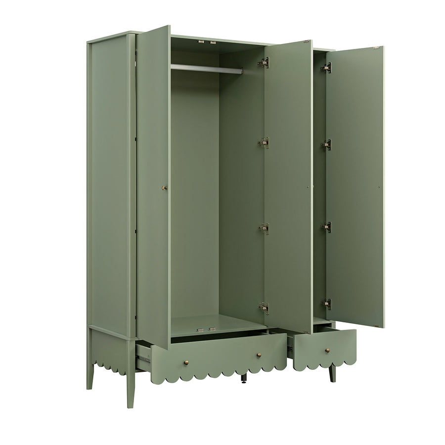 Henley Scalloped Edge Triple Wardrobe, Sage Green