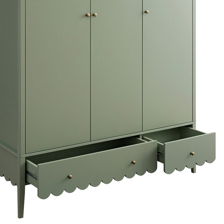 Henley Scalloped Edge Triple Wardrobe, Sage Green