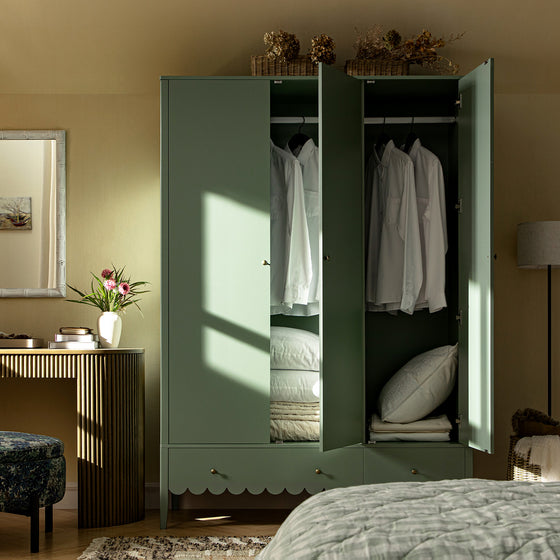 Henley Scalloped Edge Triple Wardrobe, Sage Green