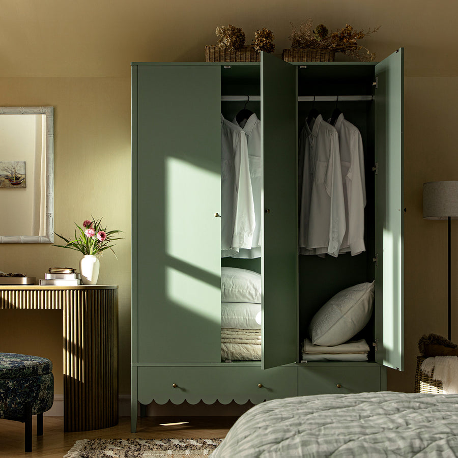 Henley Scalloped Edge Triple Wardrobe, Sage Green