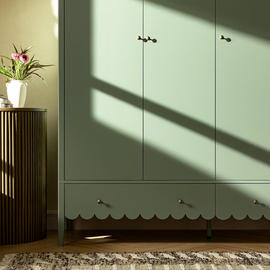 Henley Scalloped Edge Triple Wardrobe, Sage Green