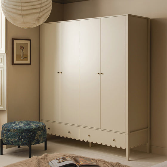 Henley Scalloped Edge 4-Door Wardrobe, Light Sand