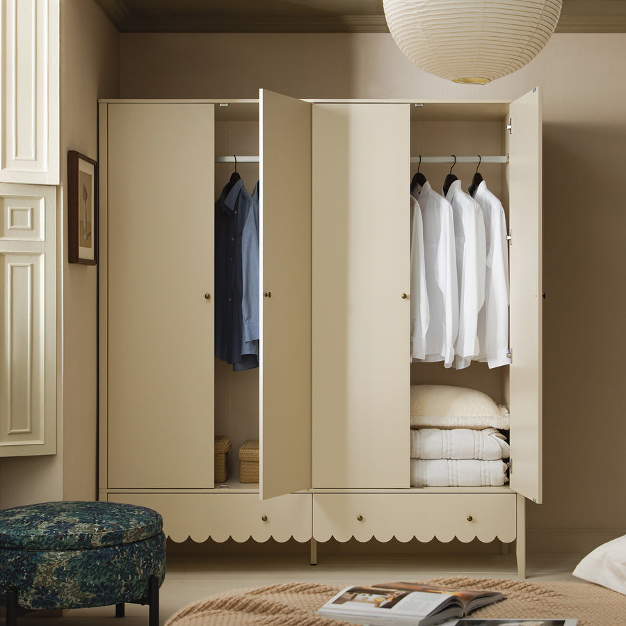 Henley Scalloped Edge 4-Door Wardrobe, Light Sand