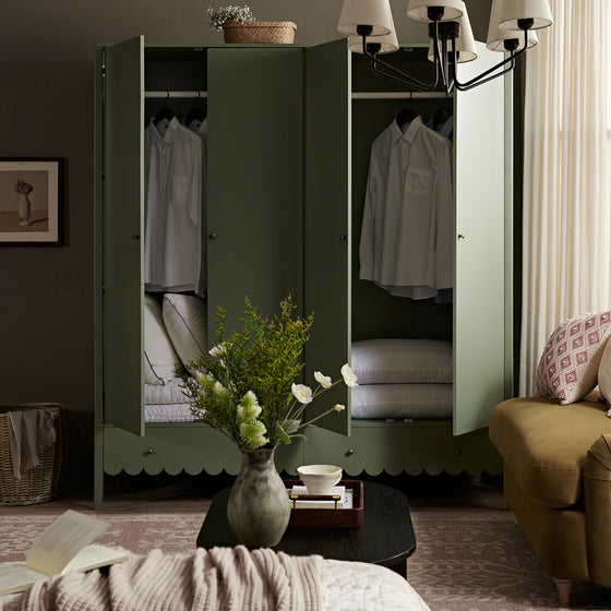 Henley Scalloped Edge 4-Door Wardrobe, Sage Green