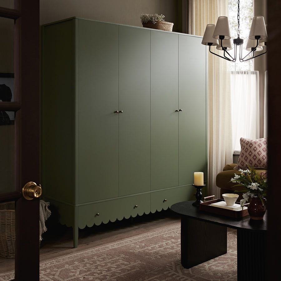 Henley Scalloped Edge 4-Door Wardrobe, Sage Green