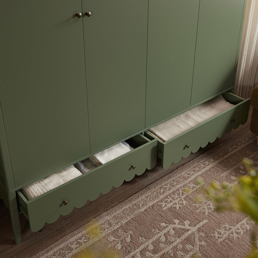 Henley Scalloped Edge 4-Door Wardrobe, Sage Green