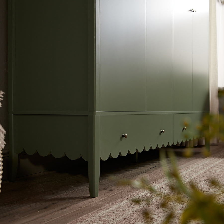 Henley Scalloped Edge 4-Door Wardrobe, Sage Green