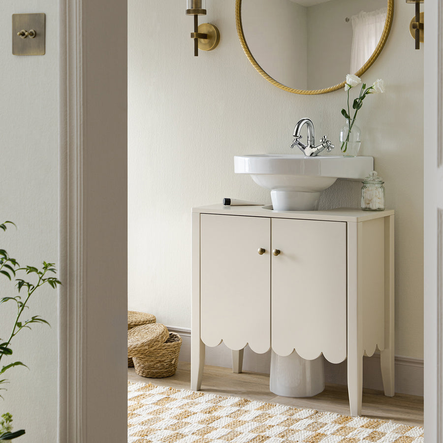 Henley Scalloped Edge Undersink Cabinet, Light Sand