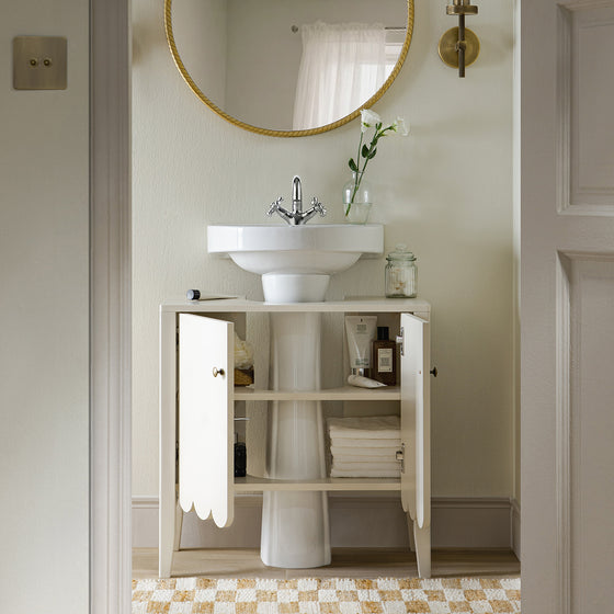 Henley Scalloped Edge Undersink Cabinet, Light Sand