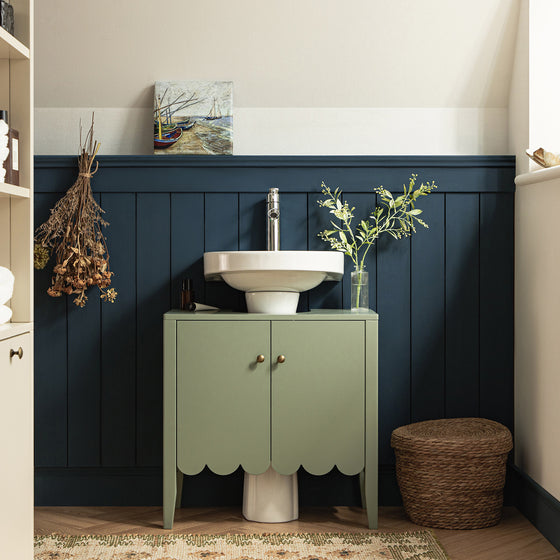 Henley Scalloped Edge Undersink Cabinet, Sage Green